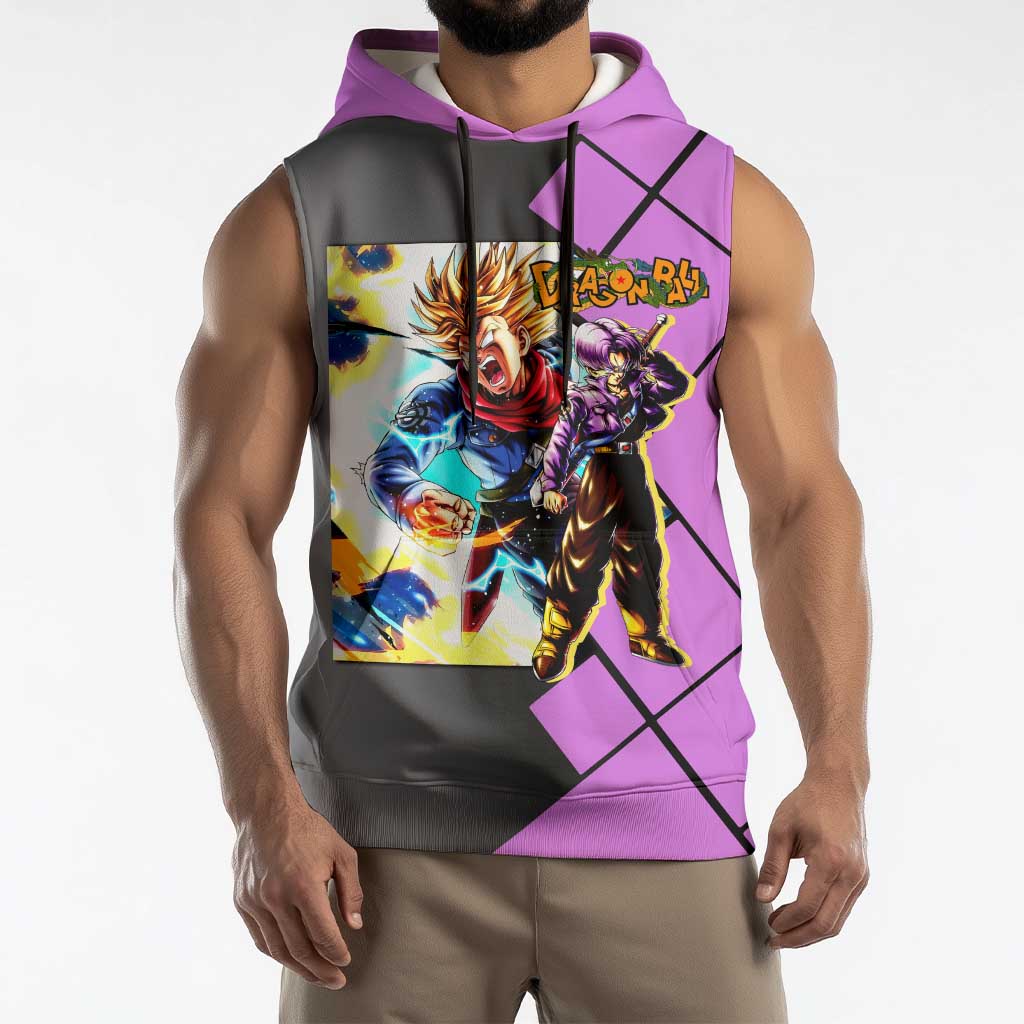 Trunks Dragon Ball Sleeveless Hoodie with Sword and Super Saiyan Battle Pose Design - The Mazicc