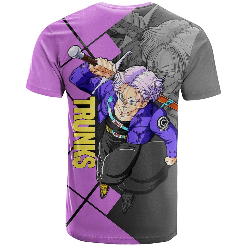 Trunks Dragon Ball T Shirt with Sword and Super Saiyan Battle Pose Design - The Mazicc
