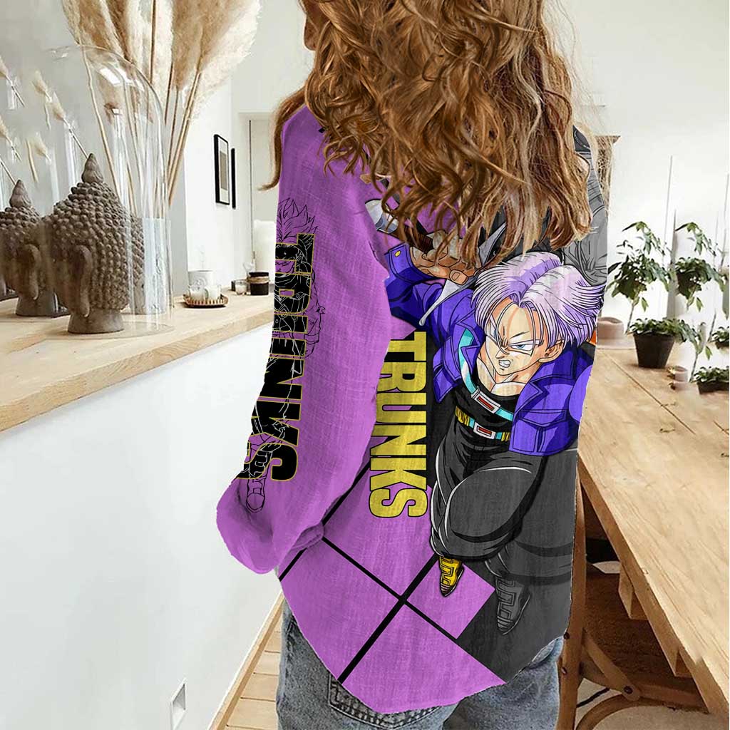 Trunks Dragon Ball Women Casual Shirt with Sword and Super Saiyan Battle Pose Design - The Mazicc