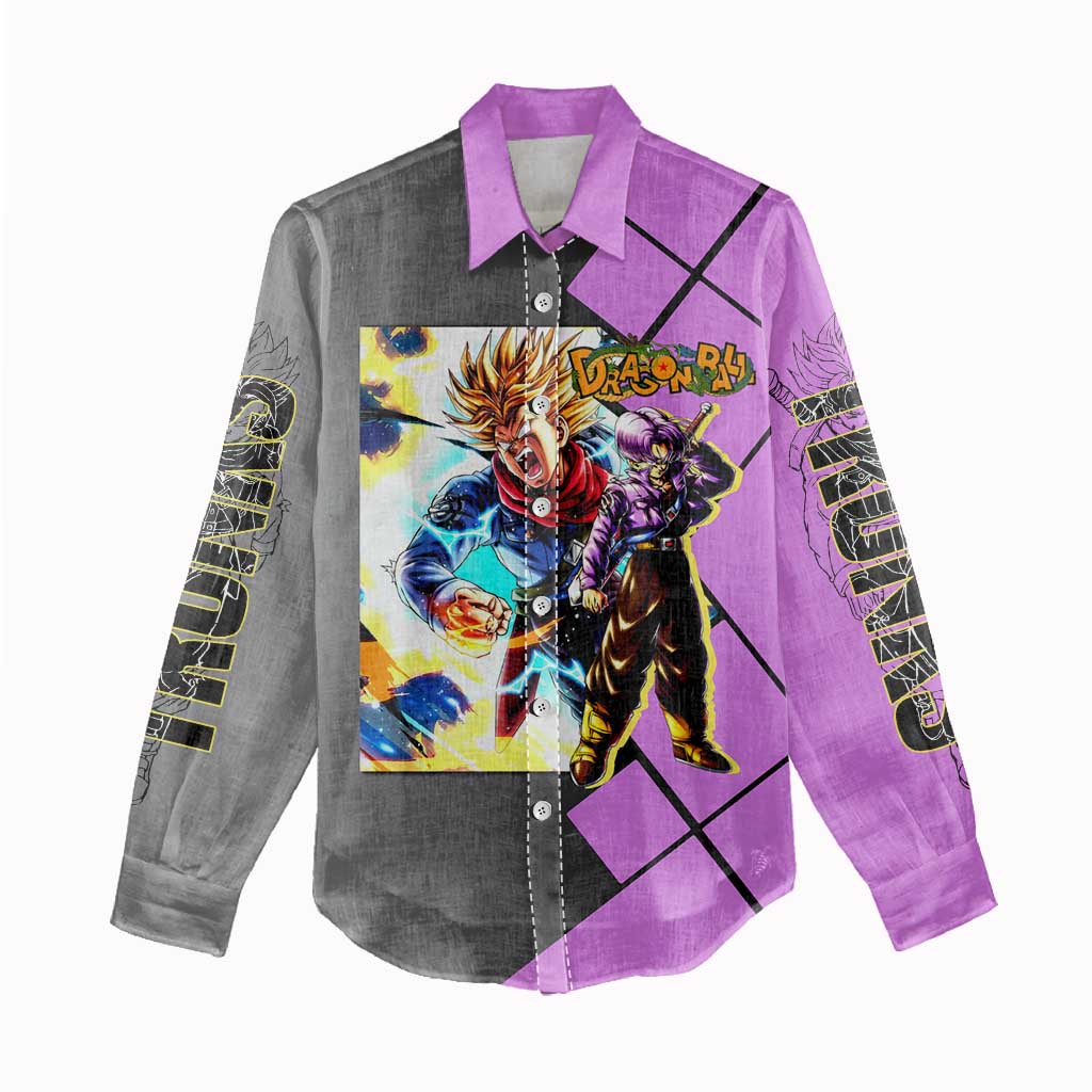 Trunks Dragon Ball Women Casual Shirt with Sword and Super Saiyan Battle Pose Design - The Mazicc