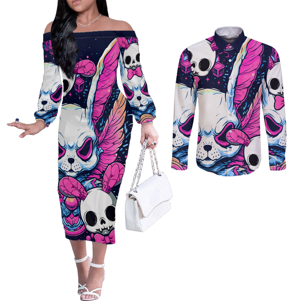 crazy-rabbit-lady-couples-matching-off-the-shoulder-long-sleeve-dress-and-long-sleeve-button-shirts
