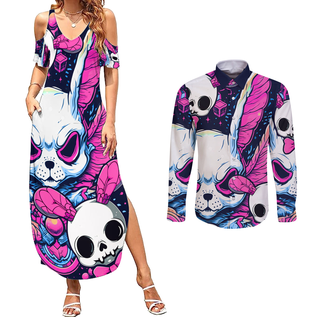 crazy-rabbit-lady-couples-matching-summer-maxi-dress-and-long-sleeve-button-shirts