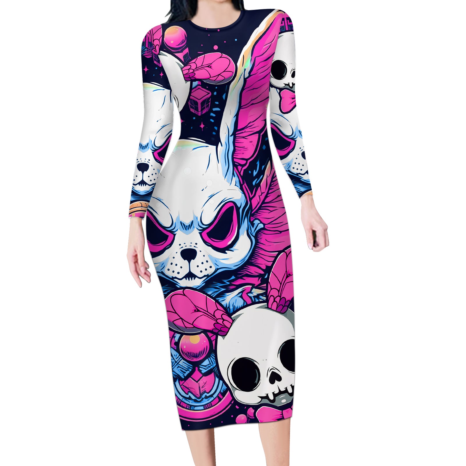 crazy-rabbit-lady-long-sleeve-bodycon-dress