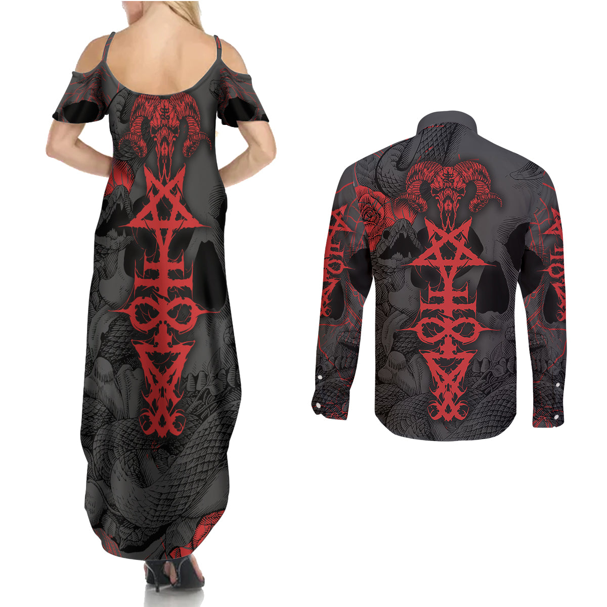 skull-horror-satan-symbol-grunge-couples-matching-summer-maxi-dress-and-long-sleeve-button-shirts