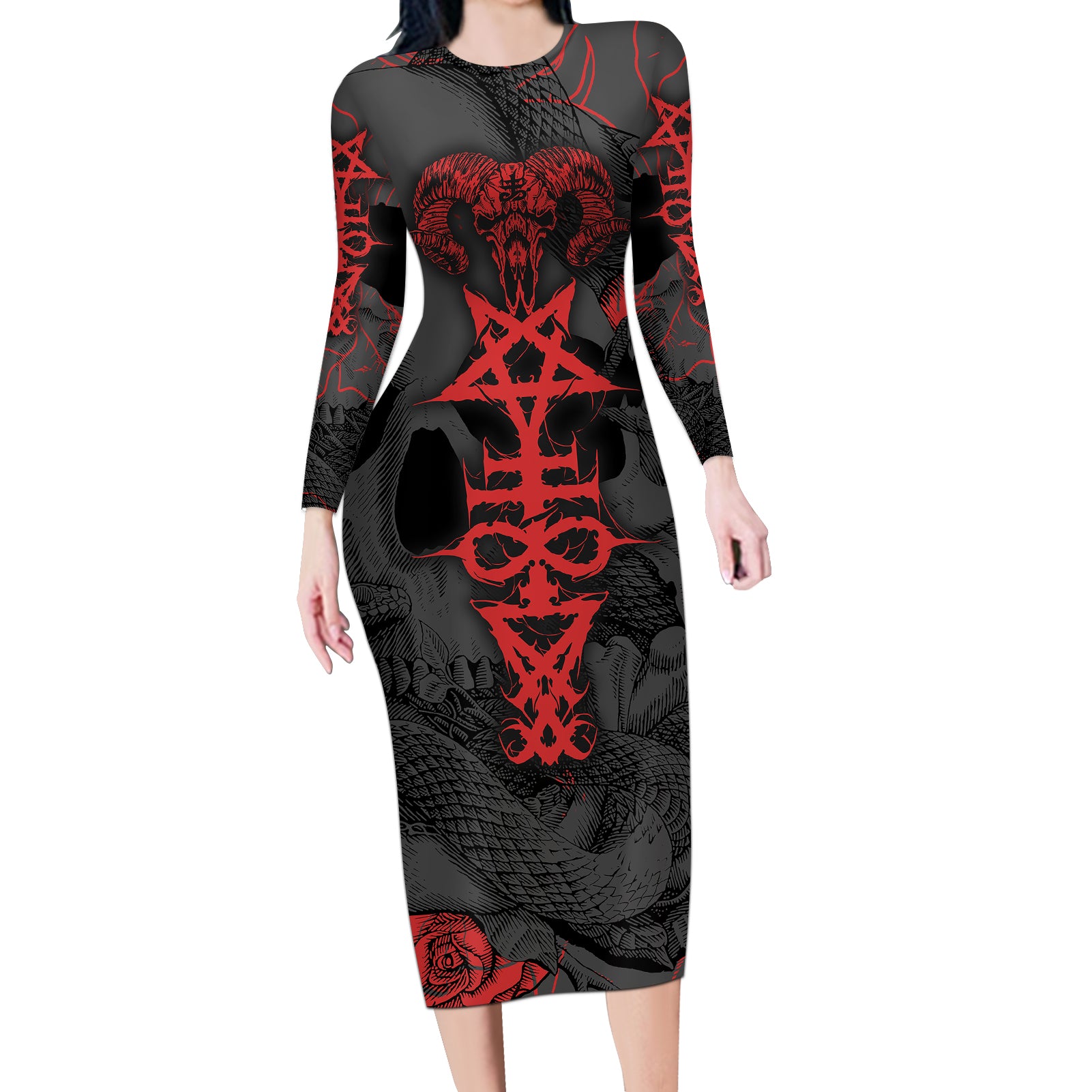 skull-horror-satan-symbol-grunge-long-sleeve-bodycon-dress