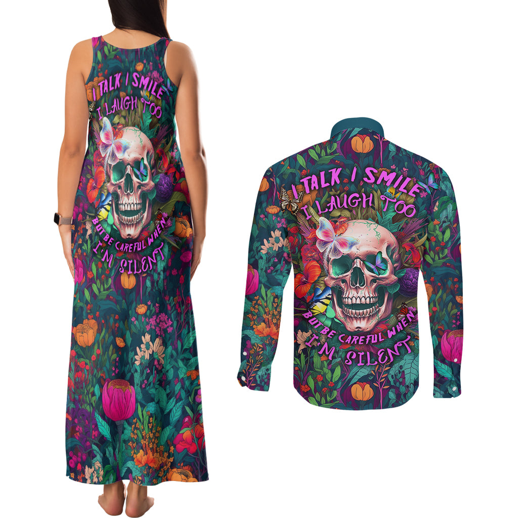 i-talk-is-smile-i-laugh-too-but-be-careful-when-im-silent-couples-matching-tank-maxi-dress-and-long-sleeve-button-shirts