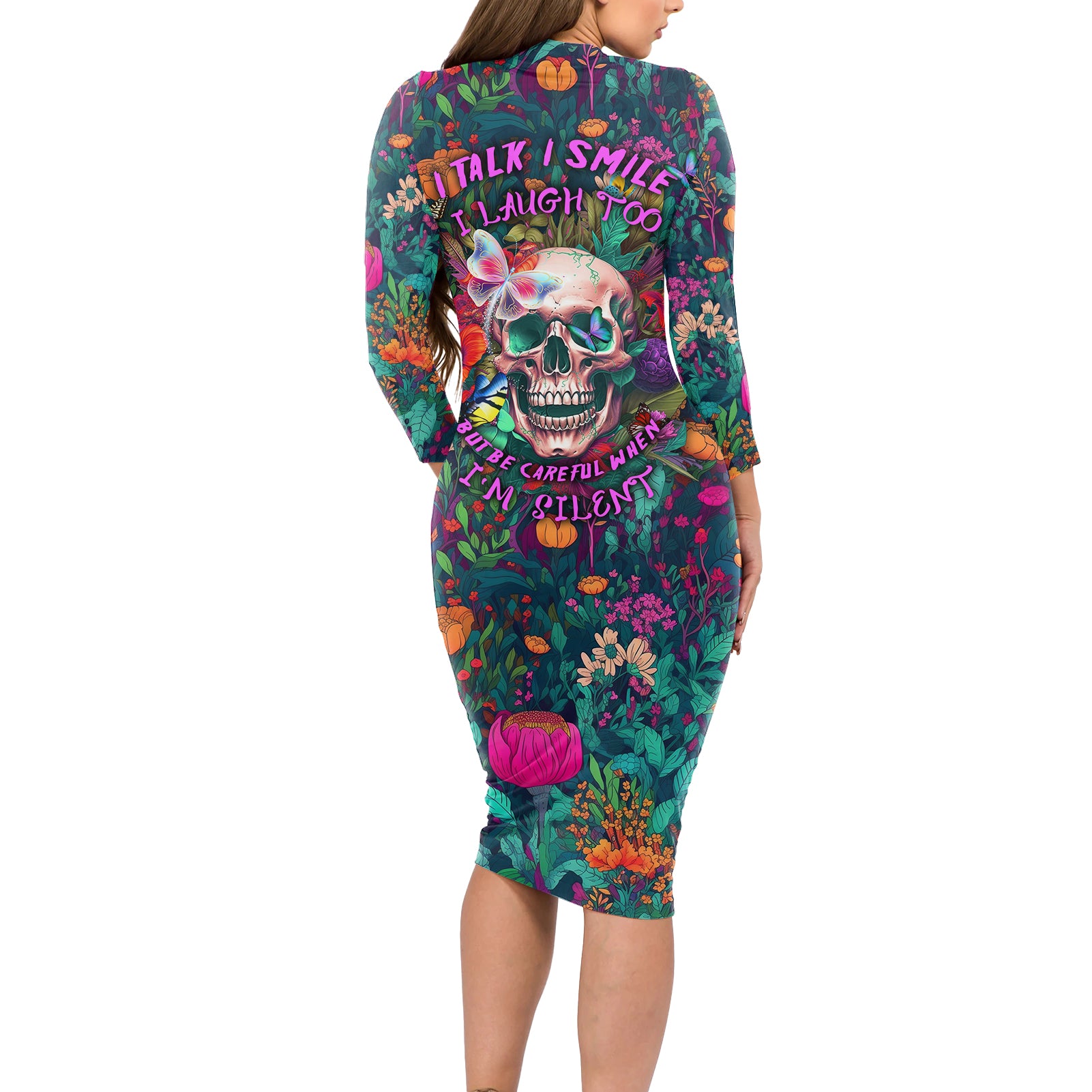 i-talk-is-smile-i-laugh-too-but-be-careful-when-im-silent-long-sleeve-bodycon-dress