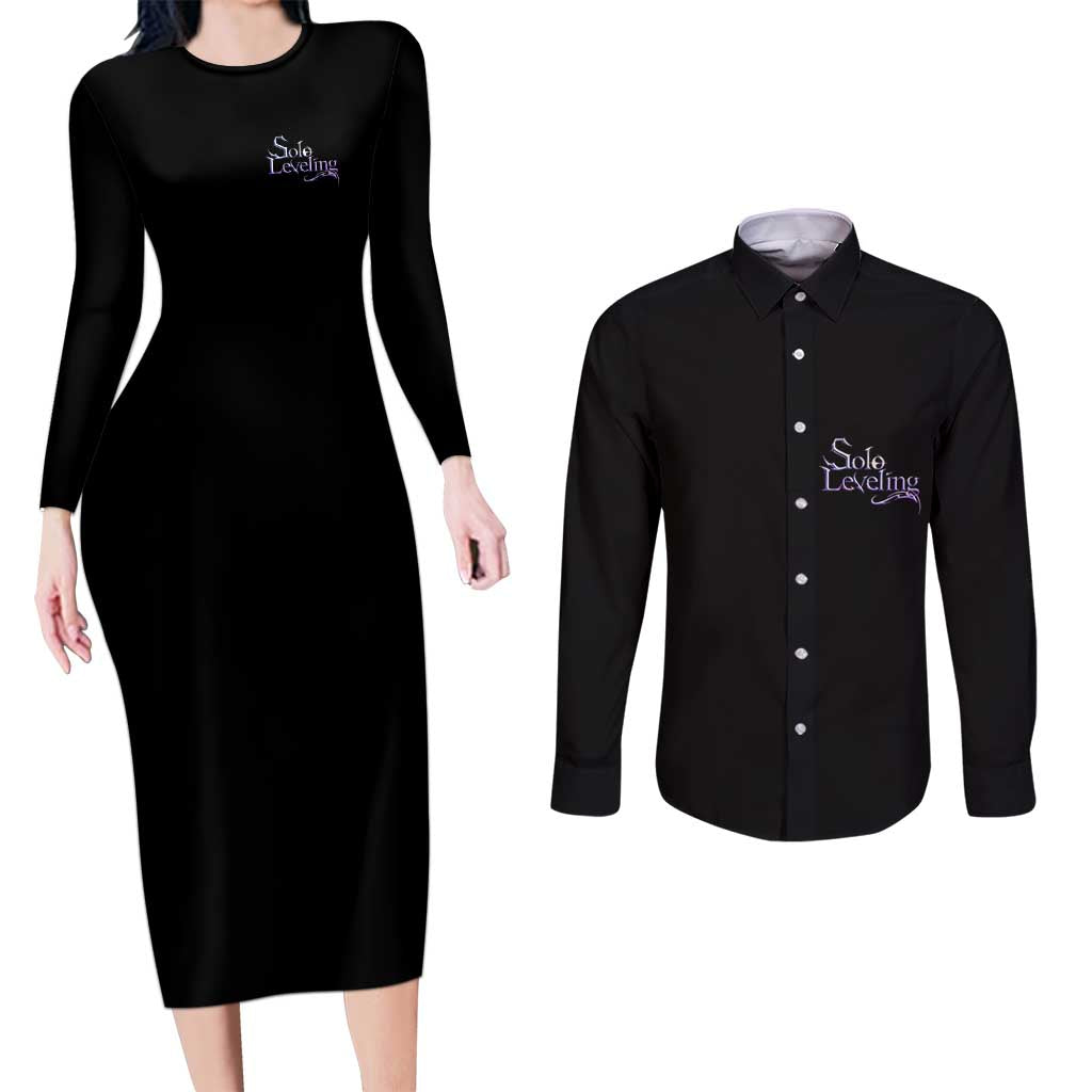 Sung Jinwoo Solo Leveling Couples Matching Long Sleeve Bodycon Dress and Long Sleeve Button Shirt Anime Style