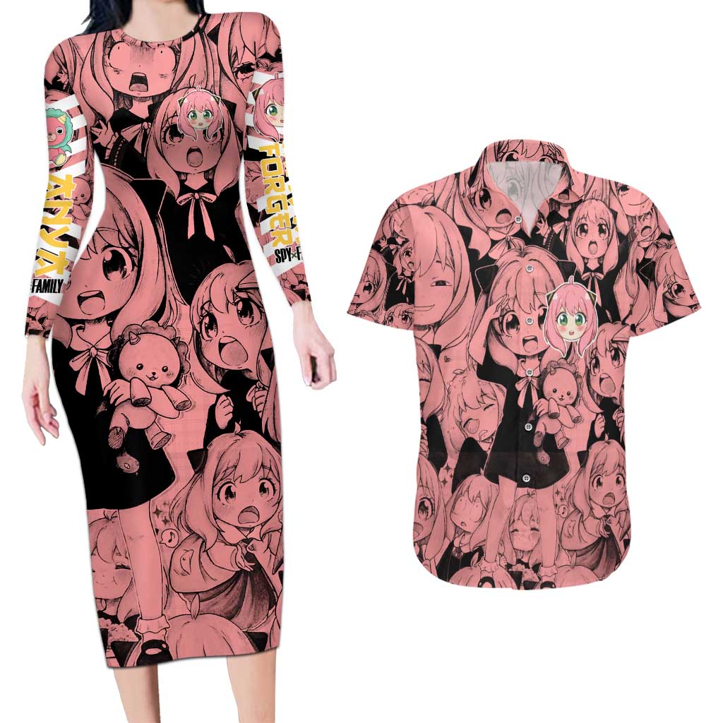 Anya Forger Bond Spy x Family Couples Matching Long Sleeve Bodycon Dress and Hawaiian Shirt Anime Mix Manga Style