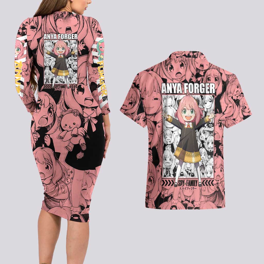 Anya Forger Bond Spy x Family Couples Matching Long Sleeve Bodycon Dress and Hawaiian Shirt Anime Mix Manga Style