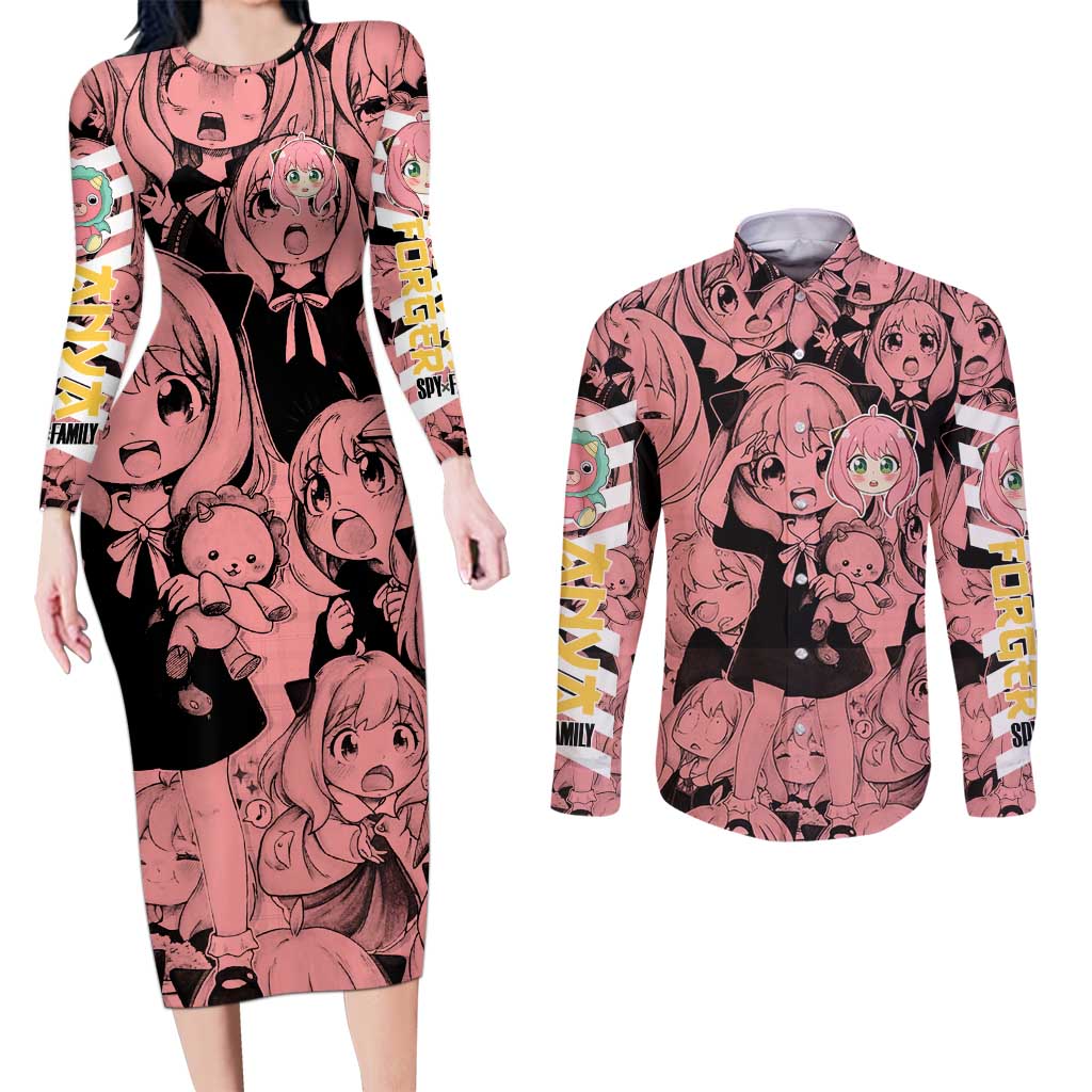 Anya Forger Bond Spy x Family Couples Matching Long Sleeve Bodycon Dress and Long Sleeve Button Shirt Anime Mix Manga Style