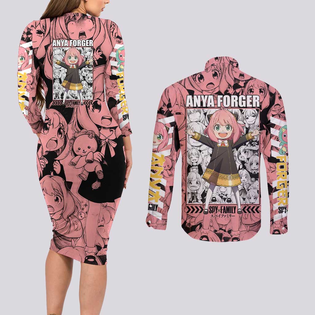 Anya Forger Bond Spy x Family Couples Matching Long Sleeve Bodycon Dress and Long Sleeve Button Shirt Anime Mix Manga Style
