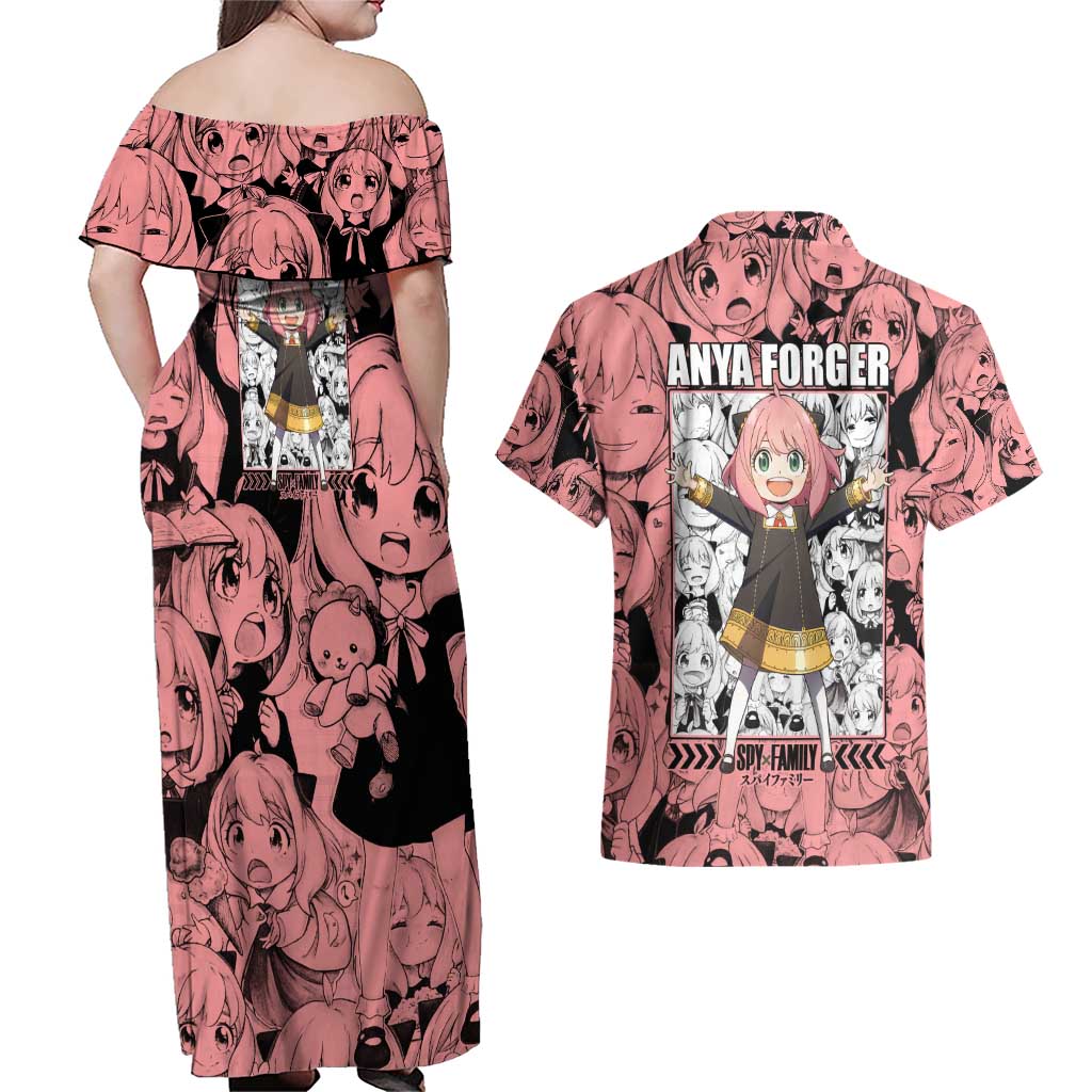 Anya Forger Bond Spy x Family Couples Matching Off Shoulder Maxi Dress and Hawaiian Shirt Anime Mix Manga Style