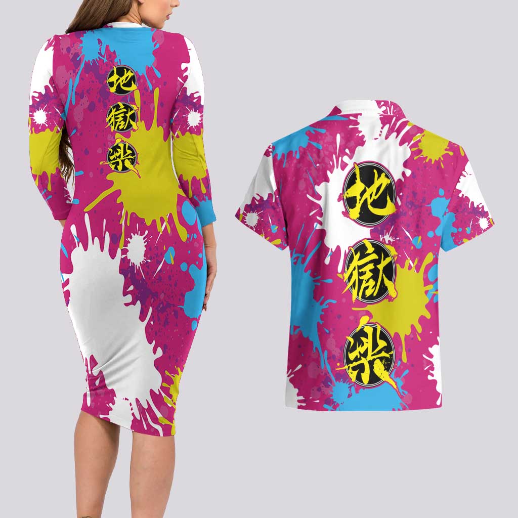 Art Fantasma Hell’s Paradise Couples Matching Long Sleeve Bodycon Dress and Hawaiian Shirt Anime Uniform Mix Color Painting Splash