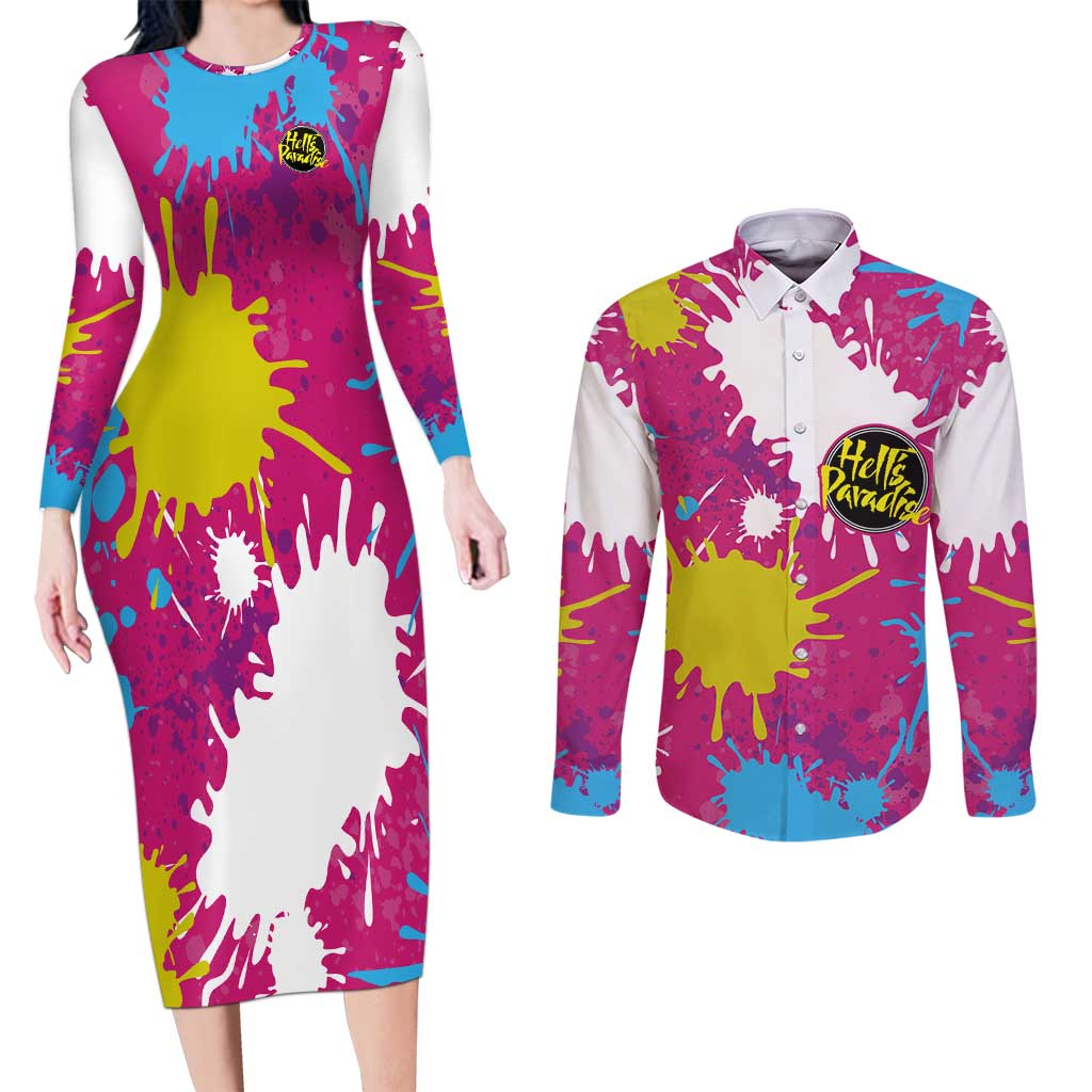 Art Fantasma Hell’s Paradise Couples Matching Long Sleeve Bodycon Dress and Long Sleeve Button Shirt Anime Uniform Mix Color Painting Splash