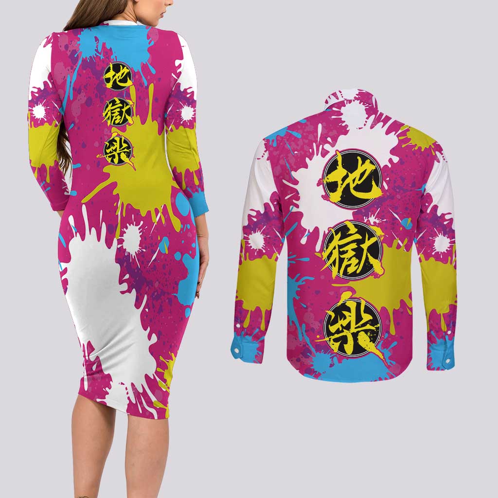 Art Fantasma Hell’s Paradise Couples Matching Long Sleeve Bodycon Dress and Long Sleeve Button Shirt Anime Uniform Mix Color Painting Splash
