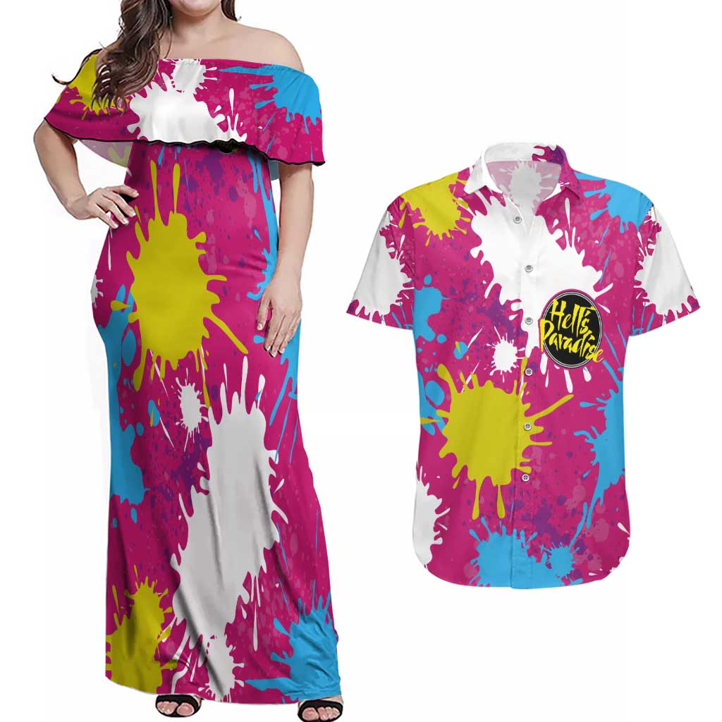 Art Fantasma Hell’s Paradise Couples Matching Off Shoulder Maxi Dress and Hawaiian Shirt Anime Uniform Mix Color Painting Splash