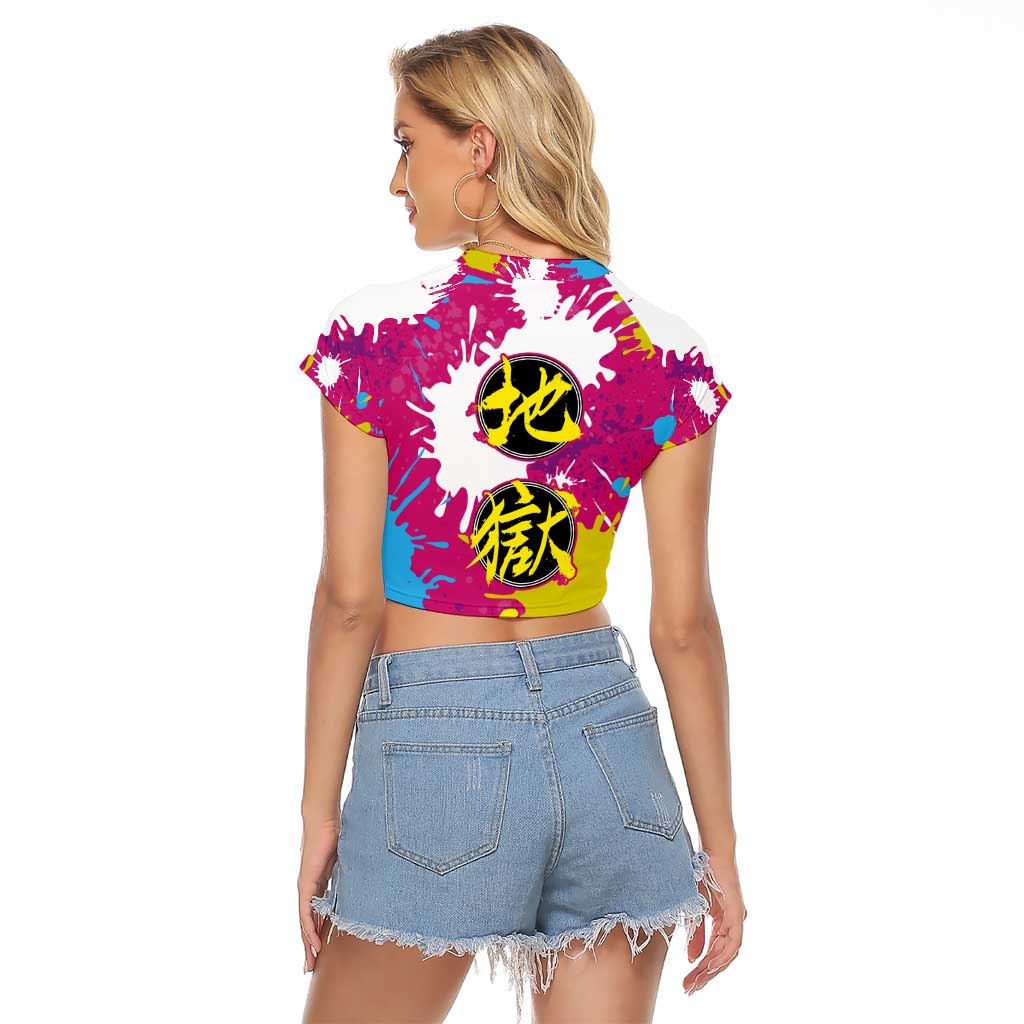 Art Fantasma Hell’s Paradise Raglan Cropped T Shirt Anime Uniform Mix Color Painting Splash