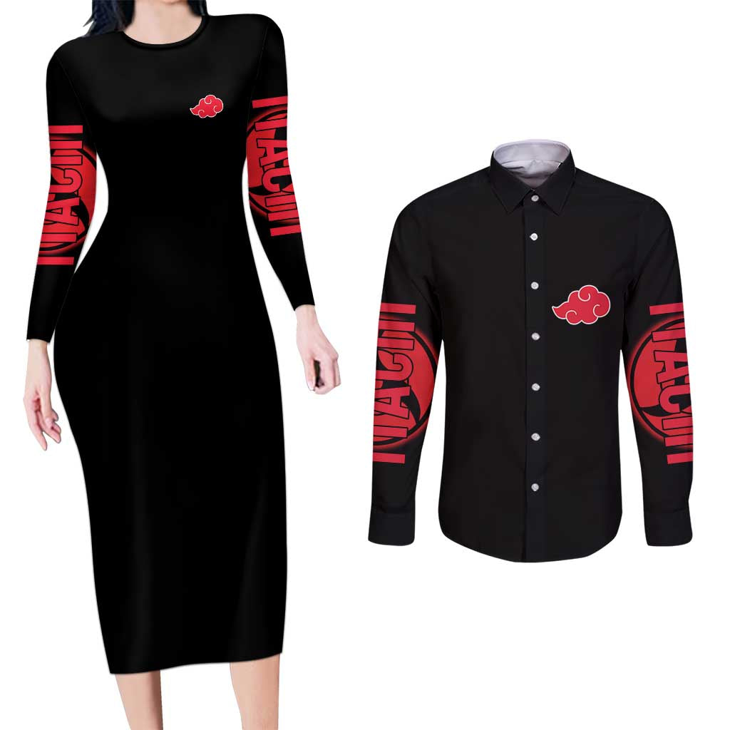 Uchiha Itachi V2 Naruto Couples Matching Long Sleeve Bodycon Dress and Long Sleeve Button Shirt Anime Style - The Mazicc