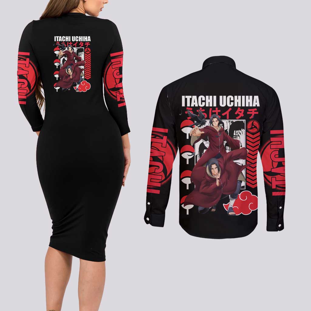 Uchiha Itachi V2 Naruto Couples Matching Long Sleeve Bodycon Dress and Long Sleeve Button Shirt Anime Style - The Mazicc