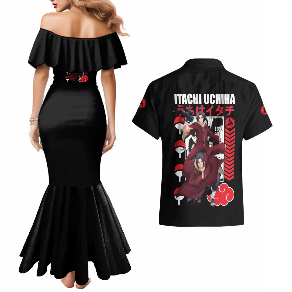 Uchiha Itachi V2 Naruto Couples Matching Mermaid Dress and Hawaiian Shirt Anime Style - The Mazicc