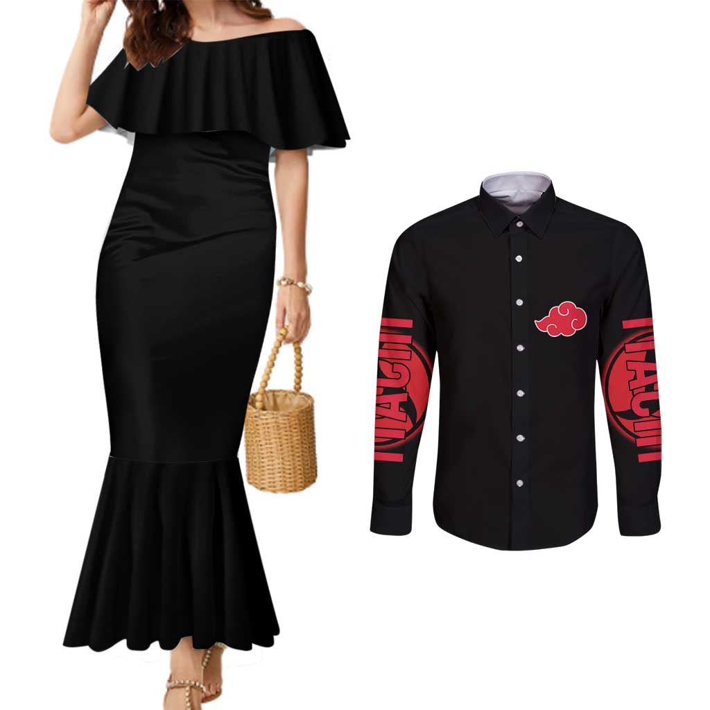 Uchiha Itachi V2 Naruto Couples Matching Mermaid Dress and Long Sleeve Button Shirt Anime Style - The Mazicc