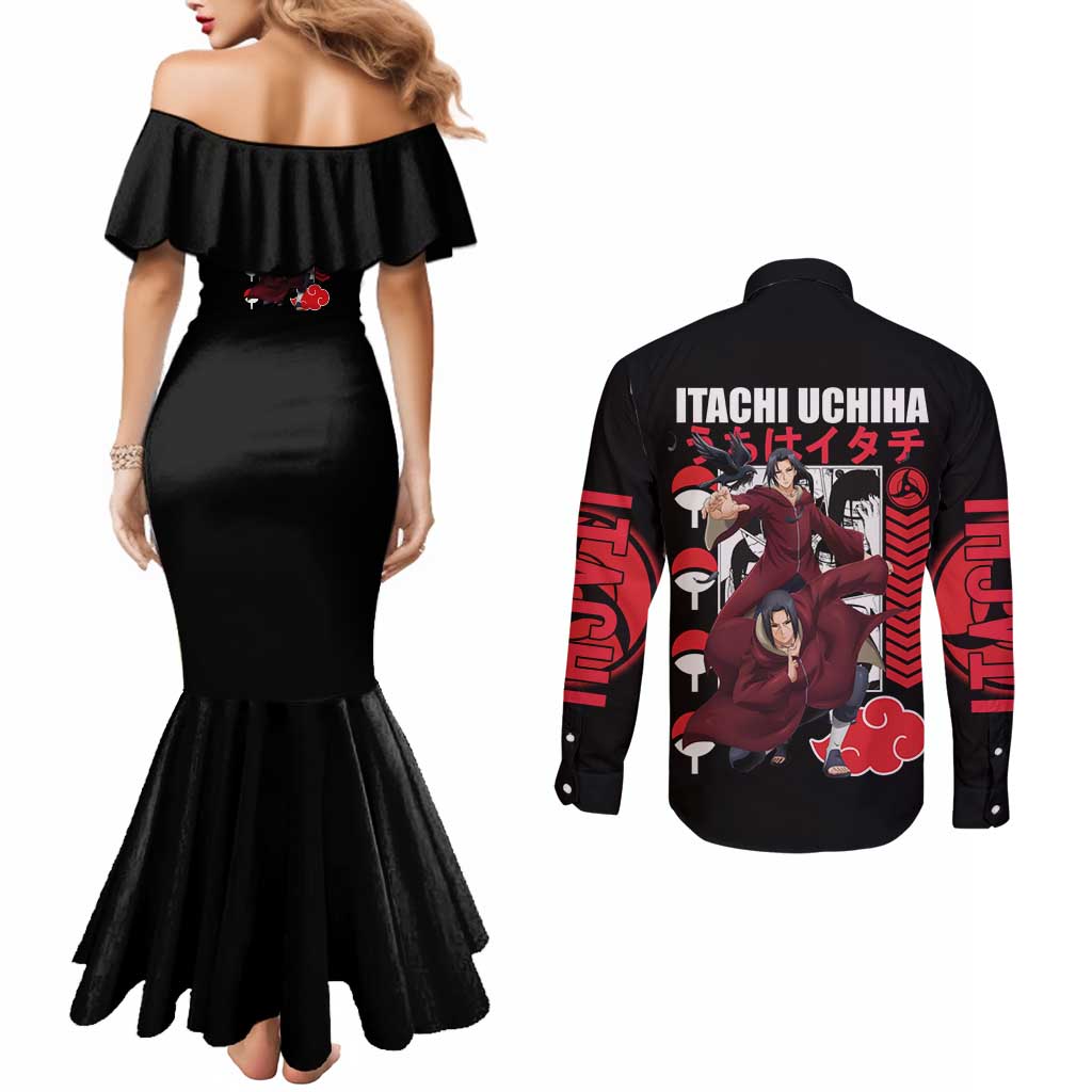 Uchiha Itachi V2 Naruto Couples Matching Mermaid Dress and Long Sleeve Button Shirt Anime Style - The Mazicc