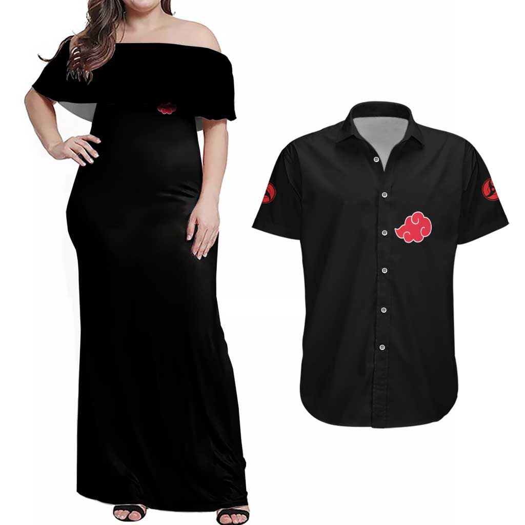 Uchiha Itachi V2 Naruto Couples Matching Off Shoulder Maxi Dress and Hawaiian Shirt Anime Style - The Mazicc