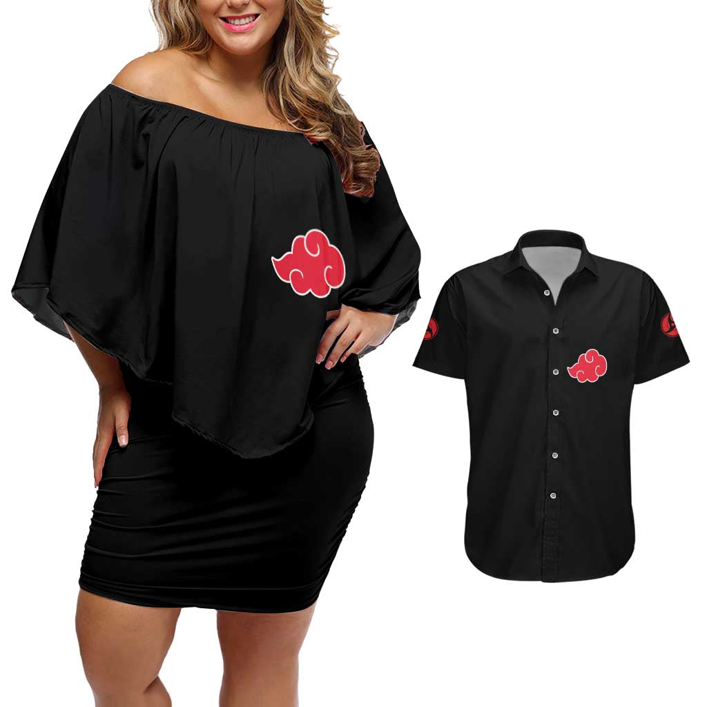 Uchiha Itachi V2 Naruto Couples Matching Off Shoulder Short Dress and Hawaiian Shirt Anime Style - The Mazicc