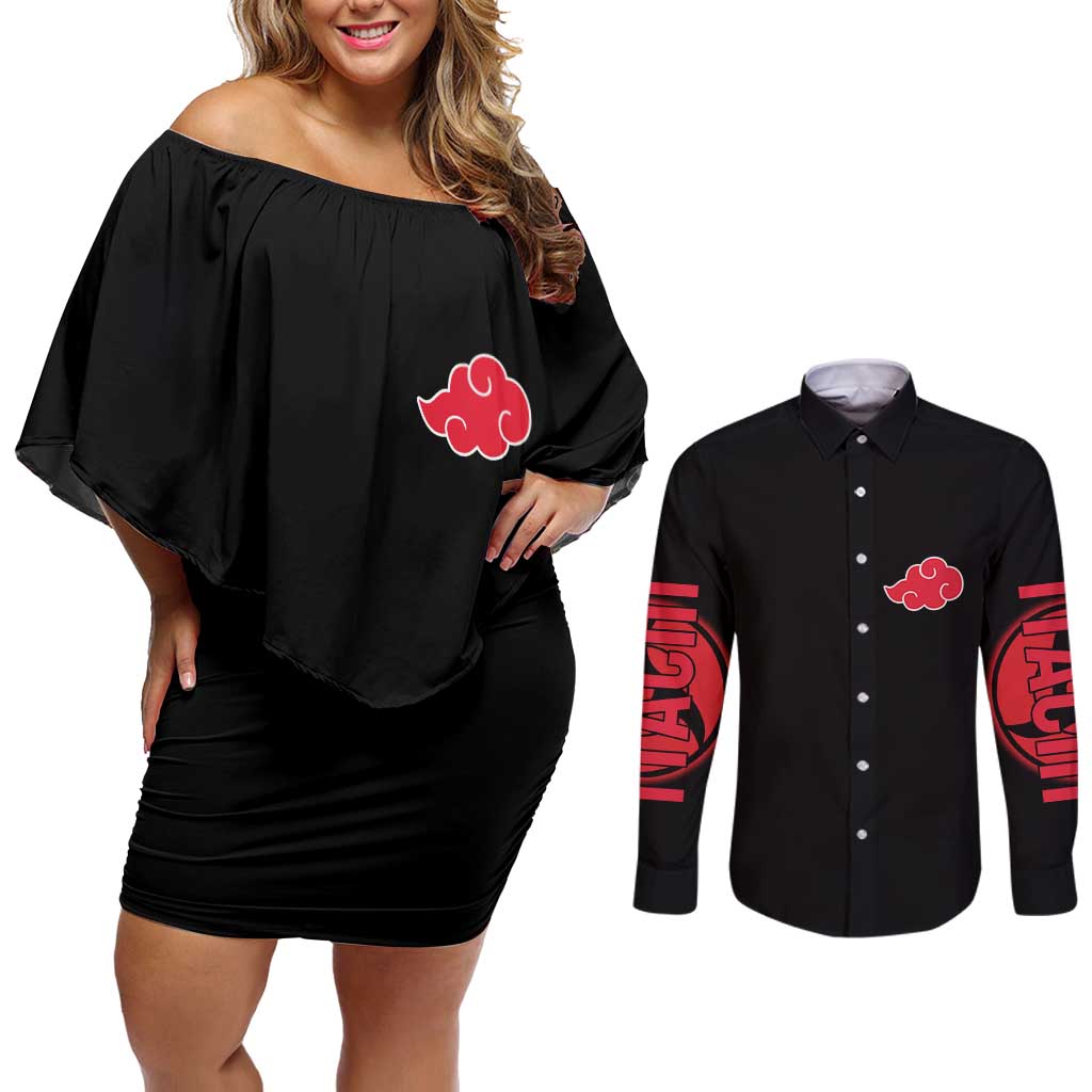 Uchiha Itachi V2 Naruto Couples Matching Off Shoulder Short Dress and Long Sleeve Button Shirt Anime Style - The Mazicc