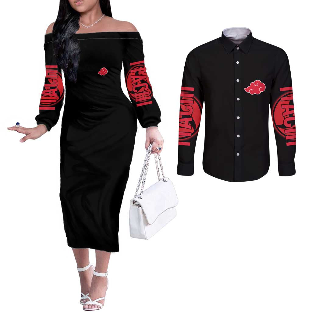 Uchiha Itachi V2 Naruto Couples Matching Off The Shoulder Long Sleeve Dress and Long Sleeve Button Shirt Anime Style - The Mazicc