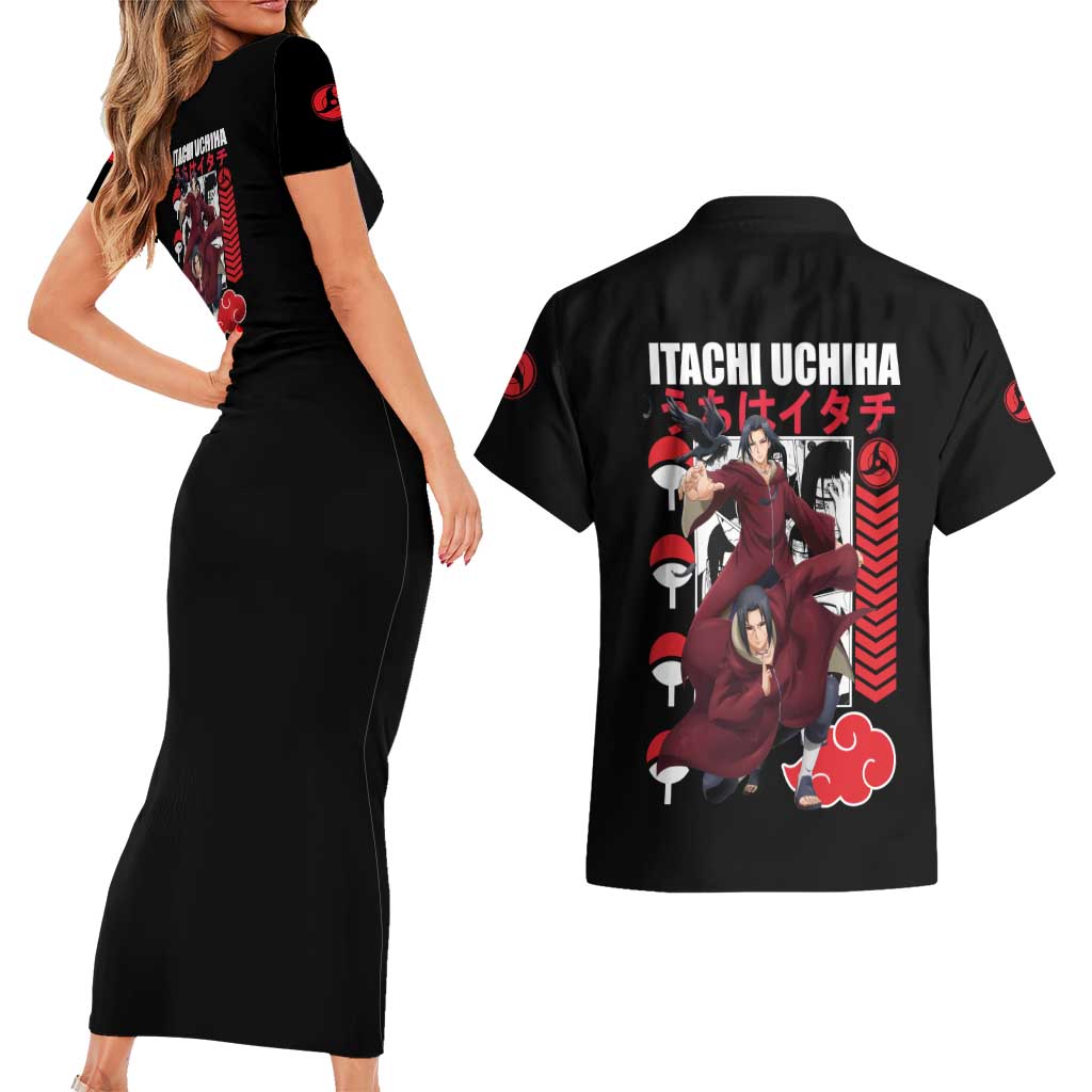 Uchiha Itachi V2 Naruto Couples Matching Short Sleeve Bodycon Dress and Hawaiian Shirt Anime Style - The Mazicc