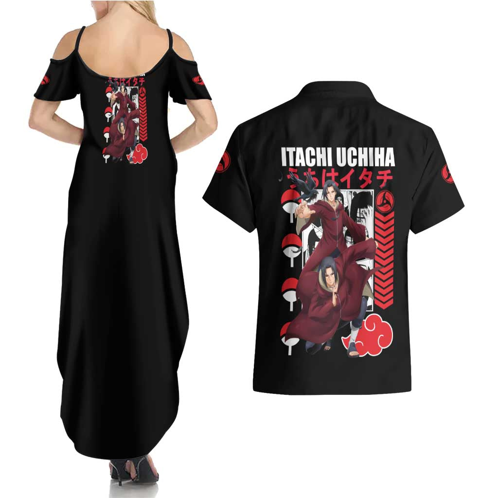Uchiha Itachi V2 Naruto Couples Matching Summer Maxi Dress and Hawaiian Shirt Anime Style - The Mazicc