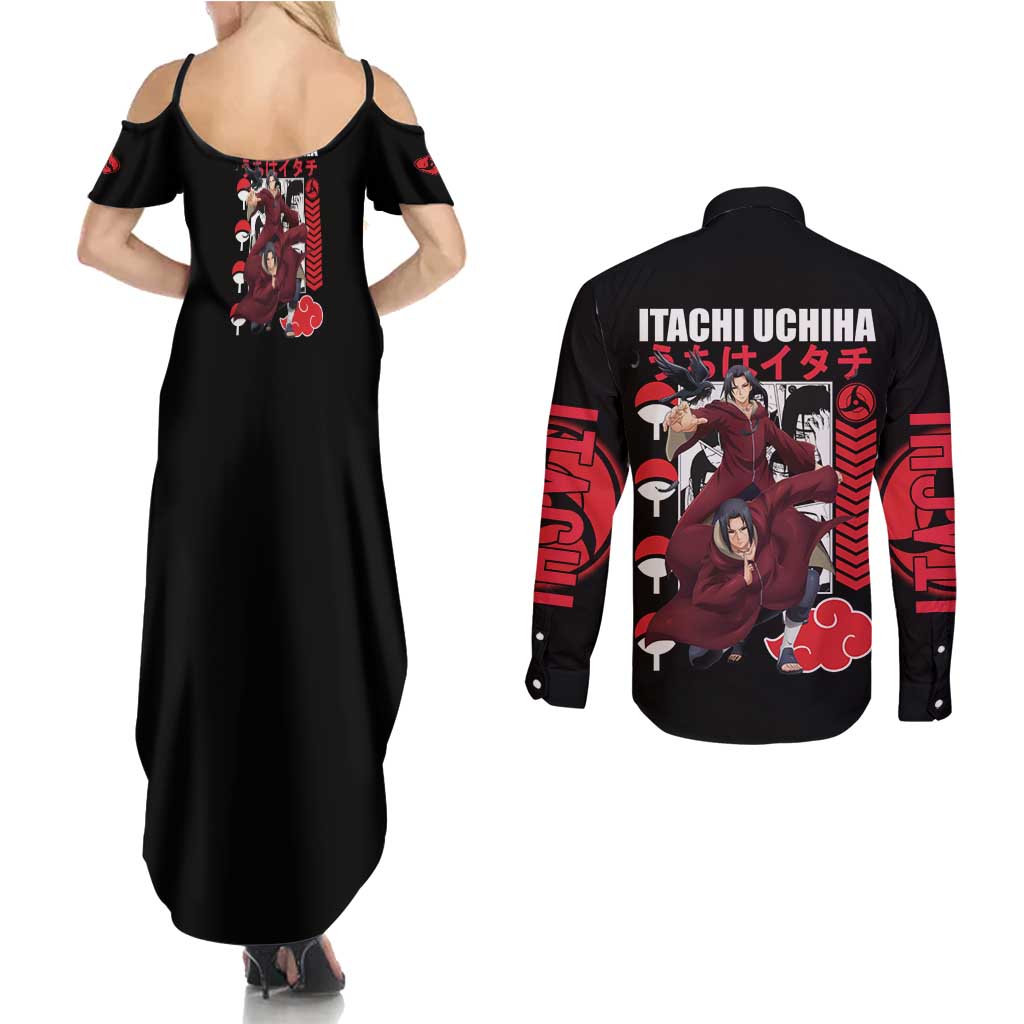 Uchiha Itachi V2 Naruto Couples Matching Summer Maxi Dress and Long Sleeve Button Shirt Anime Style - The Mazicc