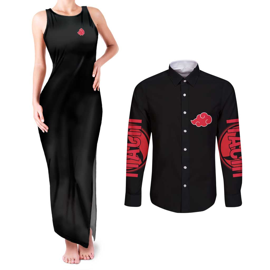 Uchiha Itachi V2 Naruto Couples Matching Tank Maxi Dress and Long Sleeve Button Shirt Anime Style - The Mazicc