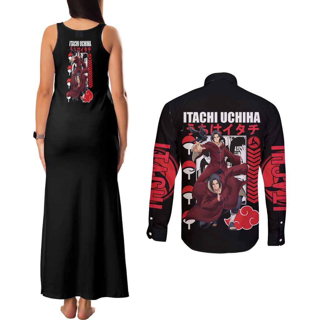 Uchiha Itachi V2 Naruto Couples Matching Tank Maxi Dress and Long Sleeve Button Shirt Anime Style - The Mazicc