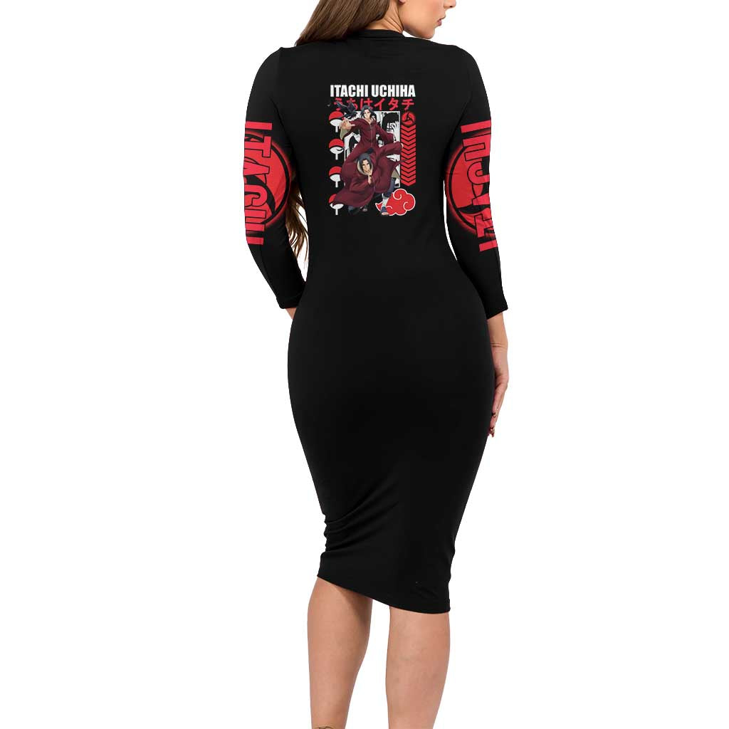 Uchiha Itachi V2 Naruto Long Sleeve Bodycon Dress Anime Style - The Mazicc