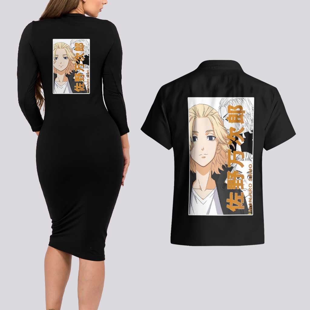 Mikey Sano Manjiro Tokyo Revengers Couples Matching Long Sleeve Bodycon Dress and Hawaiian Shirt Anime Style