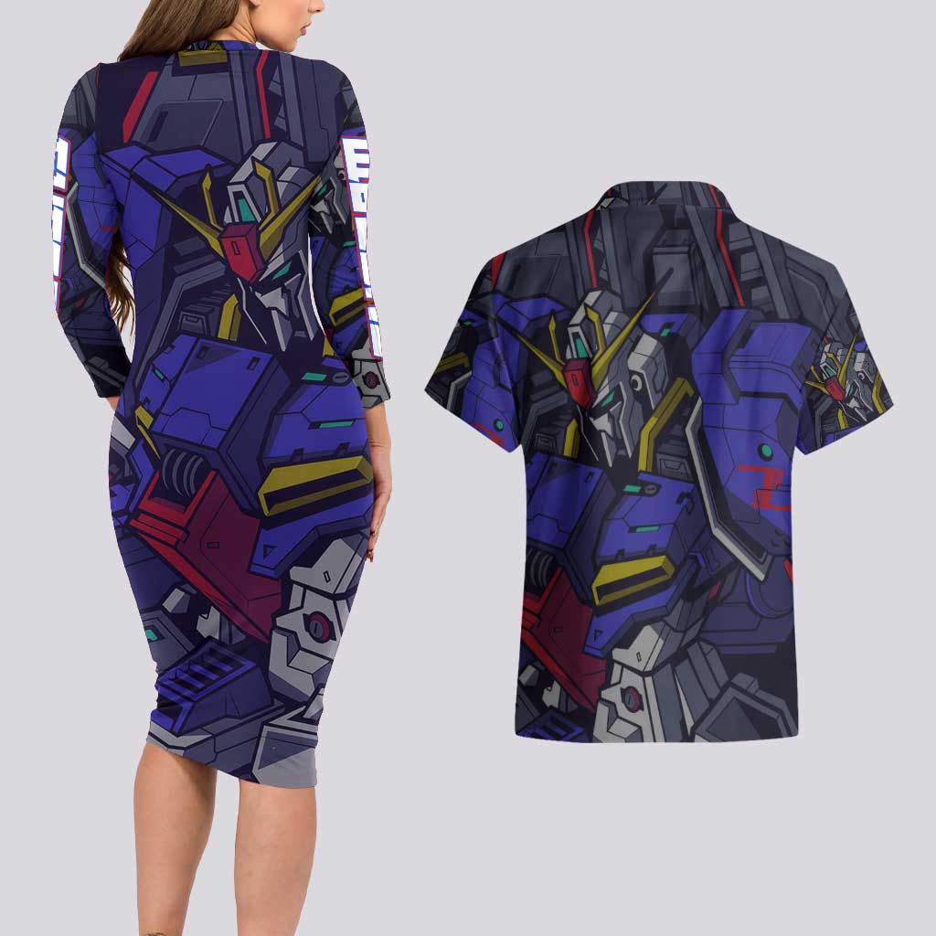 Abstract Gundam Couples Matching Long Sleeve Bodycon Dress and Hawaiian Shirt Anime Mix Abstract Background Style