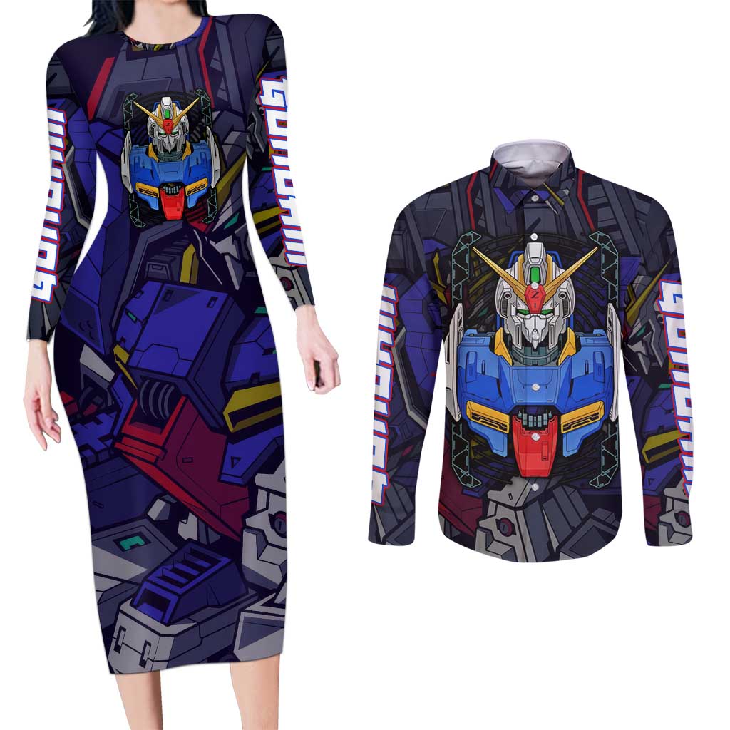 Abstract Gundam Couples Matching Long Sleeve Bodycon Dress and Long Sleeve Button Shirt Anime Mix Abstract Background Style