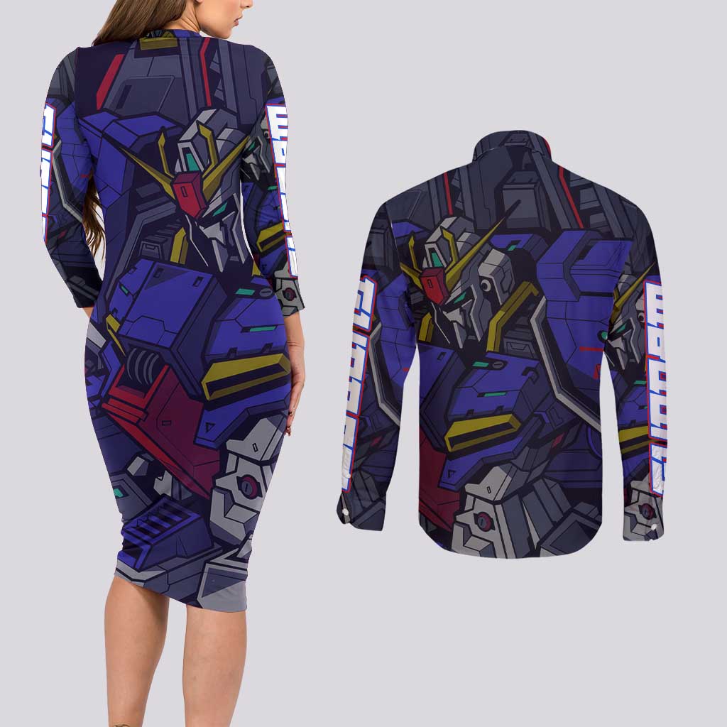 Abstract Gundam Couples Matching Long Sleeve Bodycon Dress and Long Sleeve Button Shirt Anime Mix Abstract Background Style