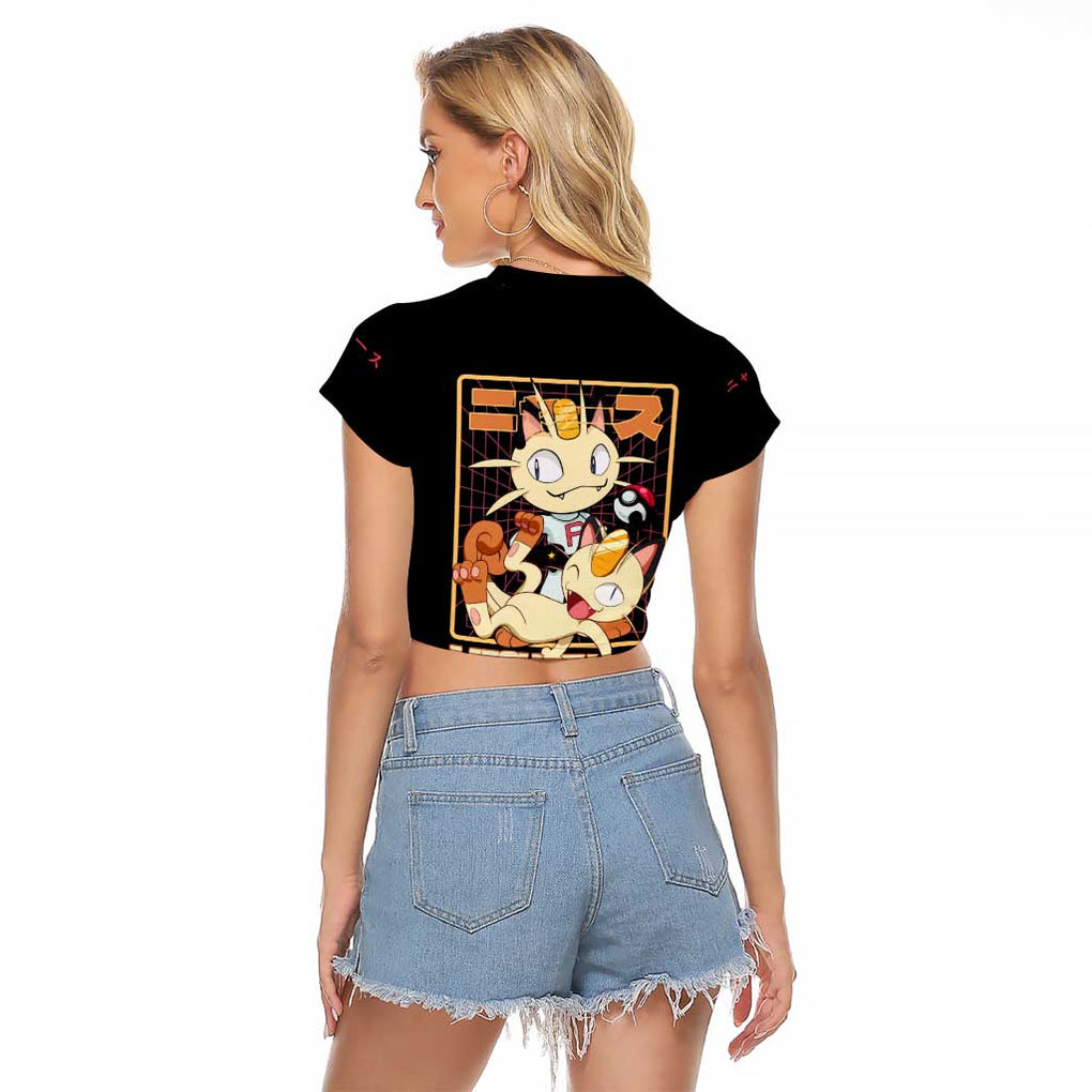 Meowth Poke Raglan Cropped T Shirt Anime Style