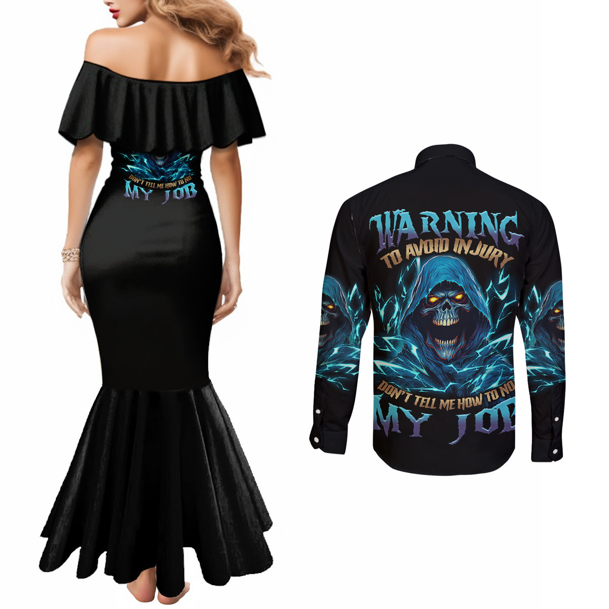 warning-to-avoid-injury-mad-reaper-skull-couples-matching-mermaid-dress-and-long-sleeve-button-shirt
