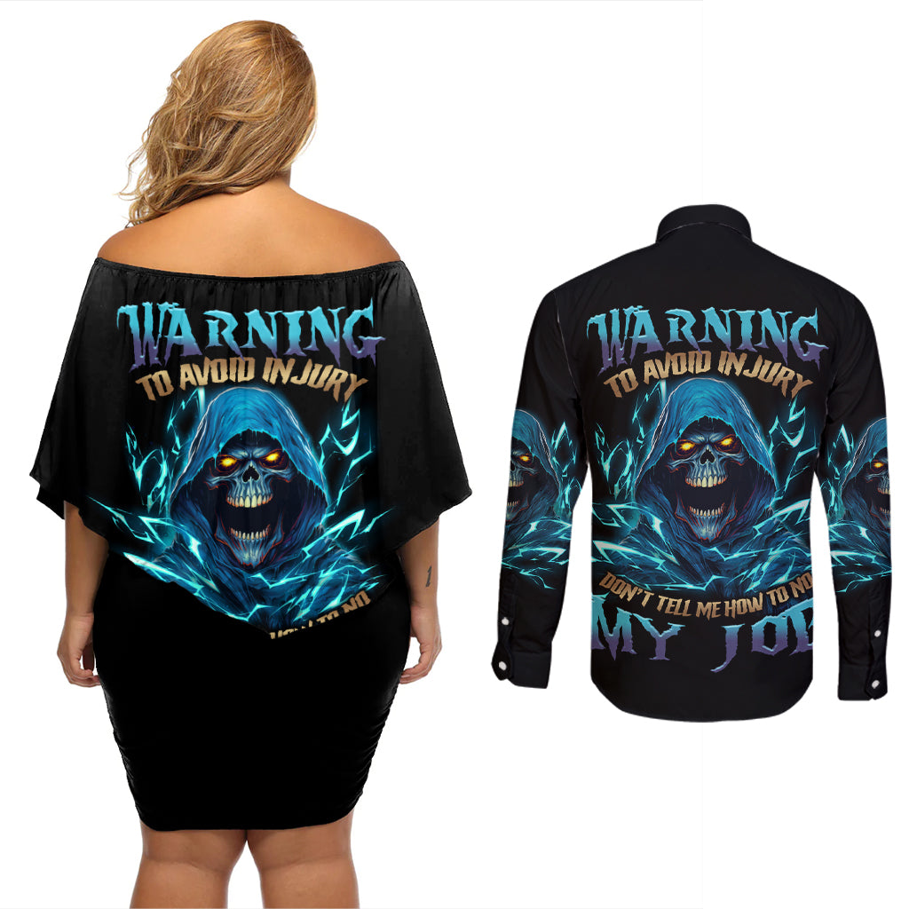 warning-to-avoid-injury-mad-reaper-skull-couples-matching-off-shoulder-short-dress-and-long-sleeve-button-shirt