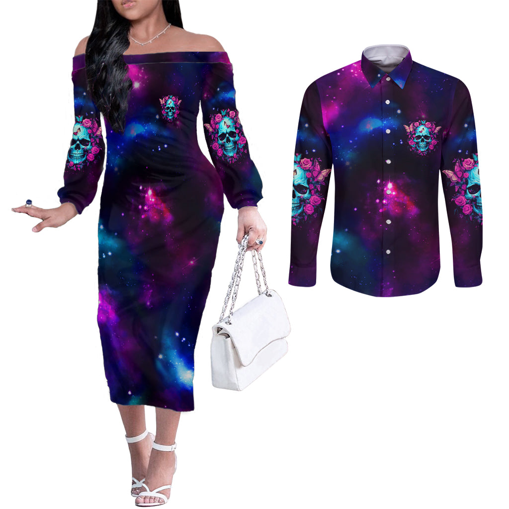 karma-fairy-skull-galaxy-couples-matching-off-the-shoulder-long-sleeve-dress-and-long-sleeve-button-shirt