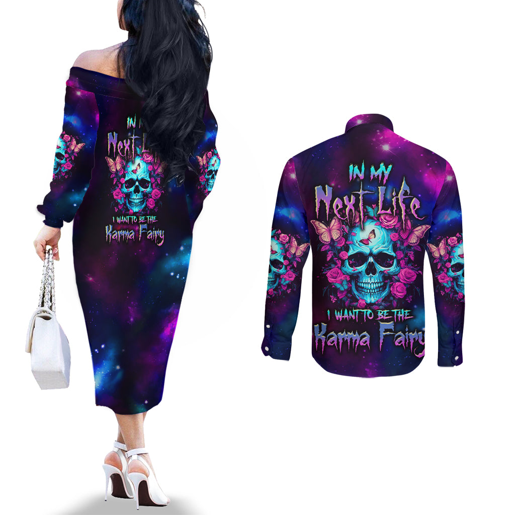 karma-fairy-skull-galaxy-couples-matching-off-the-shoulder-long-sleeve-dress-and-long-sleeve-button-shirt