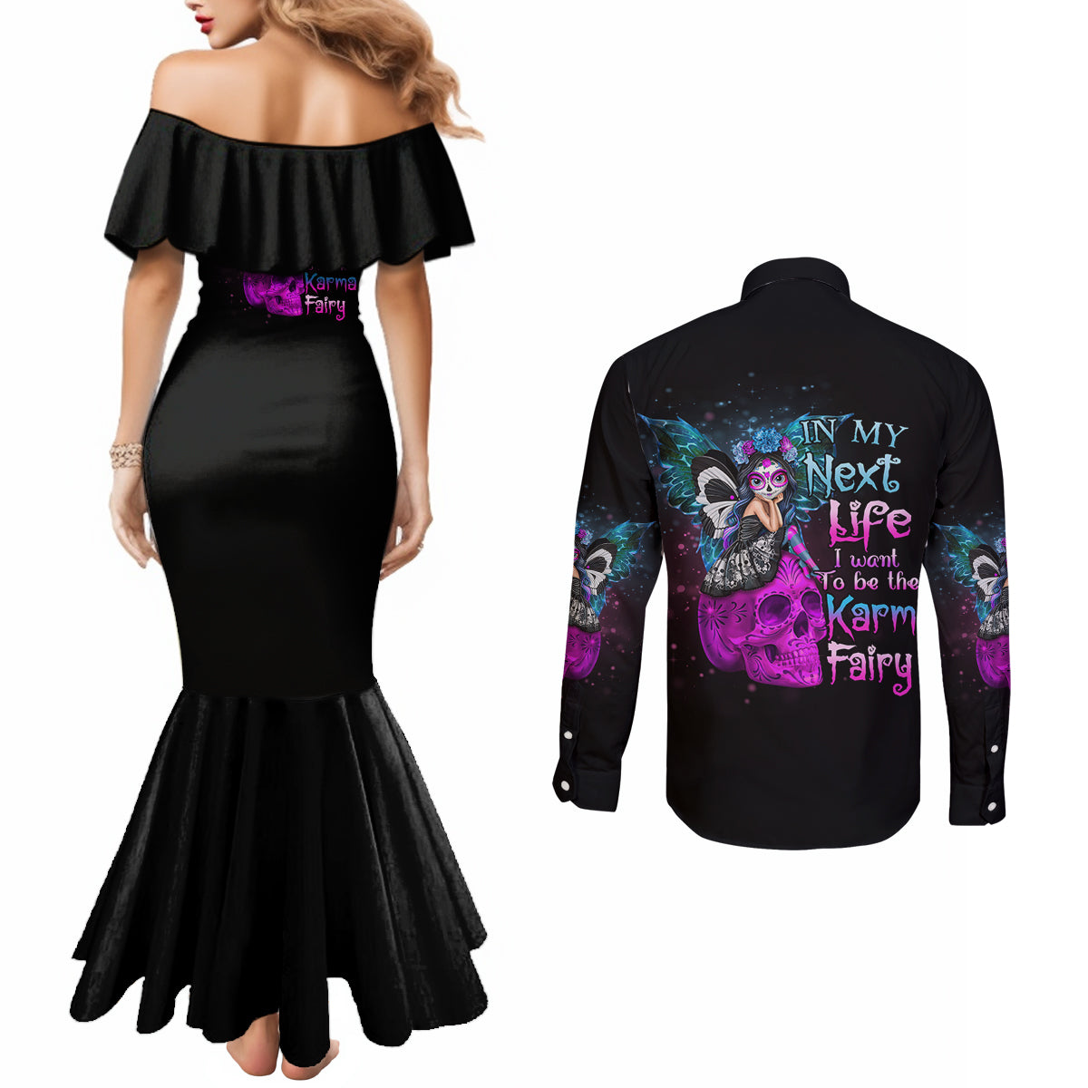 in-my-next-life-i-want-to-be-the-karma-fairy-couples-matching-mermaid-dress-and-long-sleeve-button-shirt