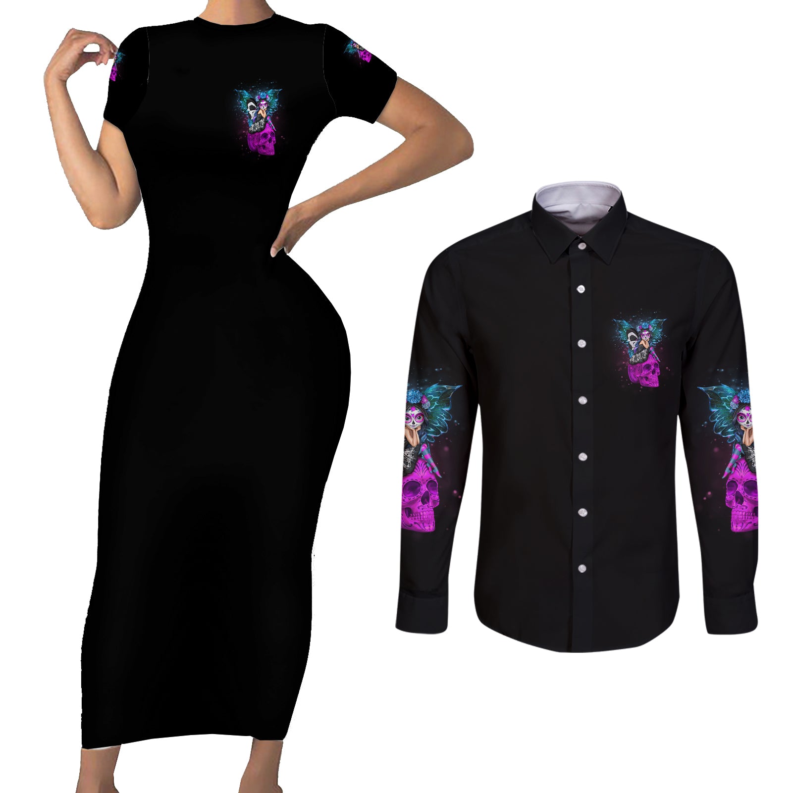 in-my-next-life-i-want-to-be-the-karma-fairy-couples-matching-short-sleeve-bodycon-dress-and-long-sleeve-button-shirt