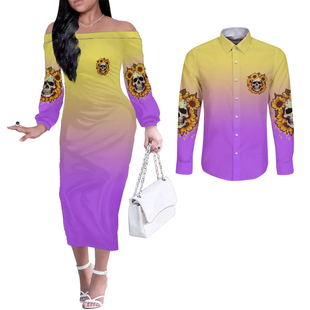 im-blunt-because-god-rolled-me-sunflower-couples-matching-off-the-shoulder-long-sleeve-dress-and-long-sleeve-button-shirt
