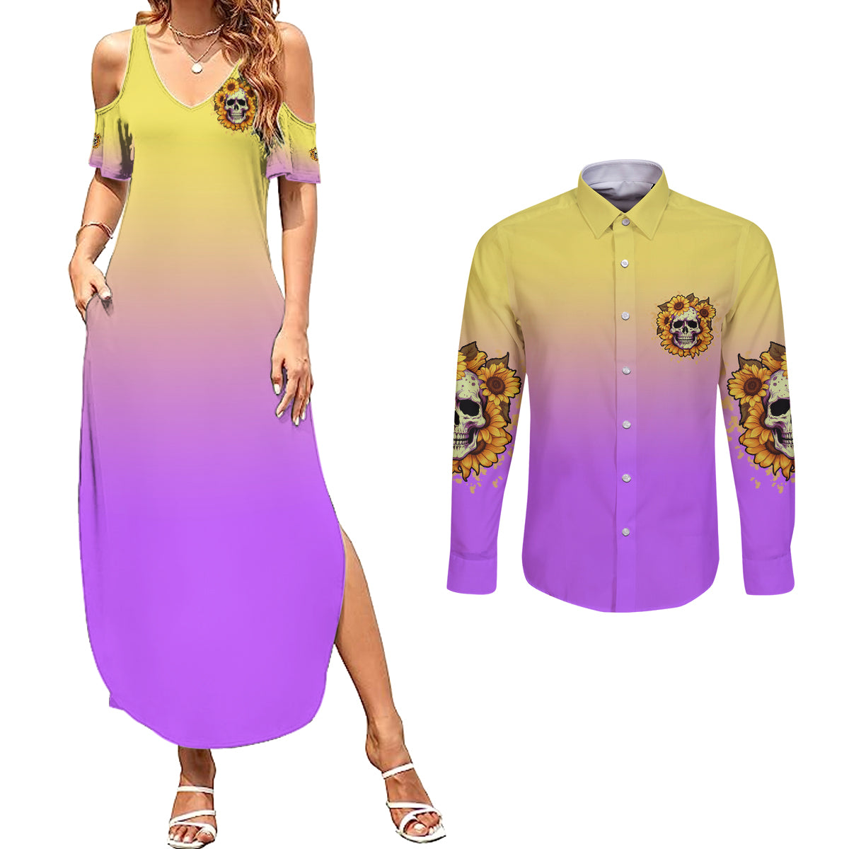 im-blunt-because-god-rolled-me-sunflower-couples-matching-summer-maxi-dress-and-long-sleeve-button-shirt